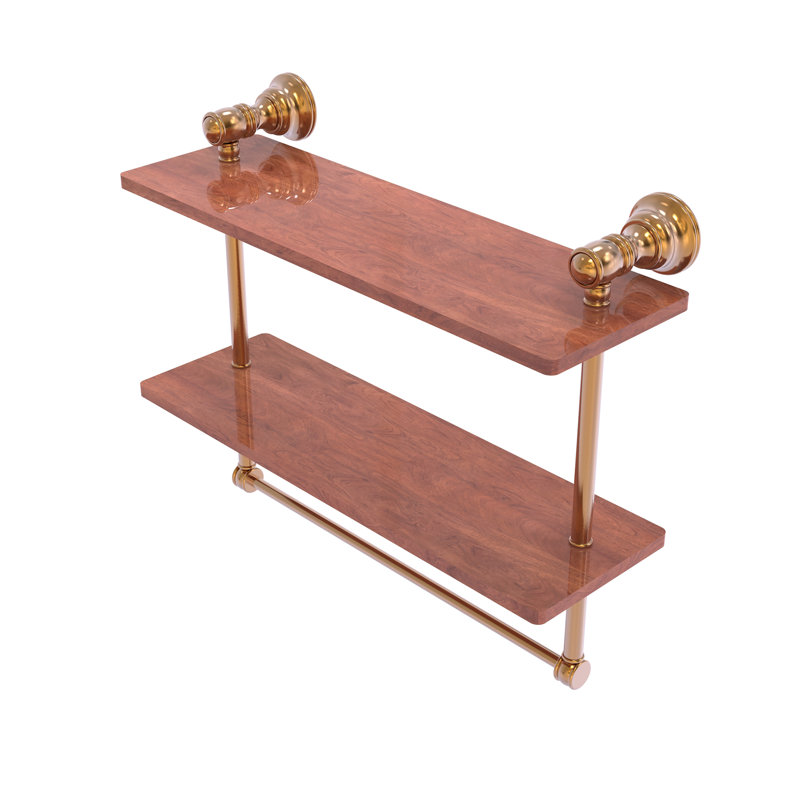 Tablette en bois massif 2 pièces avec barre à serviettes Freyja, H 5,54 po x l 16 po x P 9,5 po, Bronze brossé