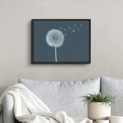 " SIGNLEADER Framed Wall Art Print White Dandelion With Florets In The Wind Botanical Plants Photography Realism Modern CloseUp Relax/Calm Blue Cool For Living Room, Bedroom, Office "