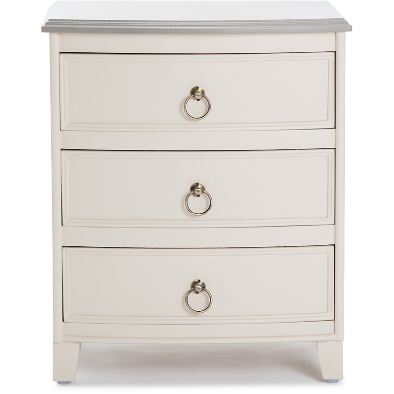 Cream White Solid Wood 3-Drawer End Table Nightstand