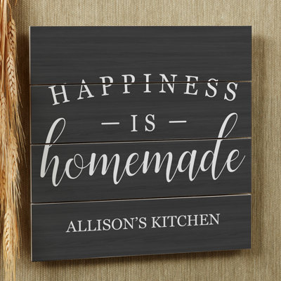«Happiness Is Hom faite sur mesure», panneau de lattes en bois 12 po x 12 po - ensemble d'art textuel sans cadre sur bois