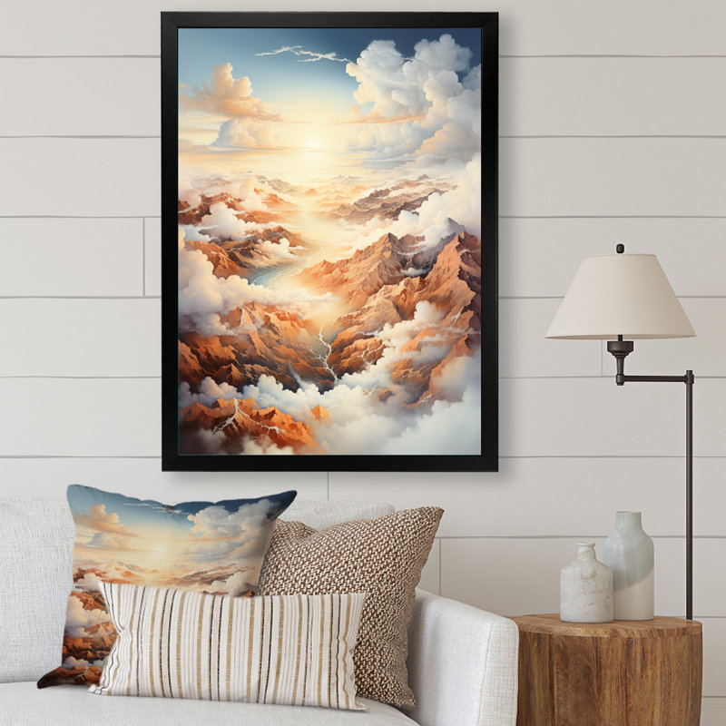 «White Brown Clouds Scenery Minimalisme», reproduction sur toile, H 32 po x l 16 po x P 1 po, Cadre simple noir