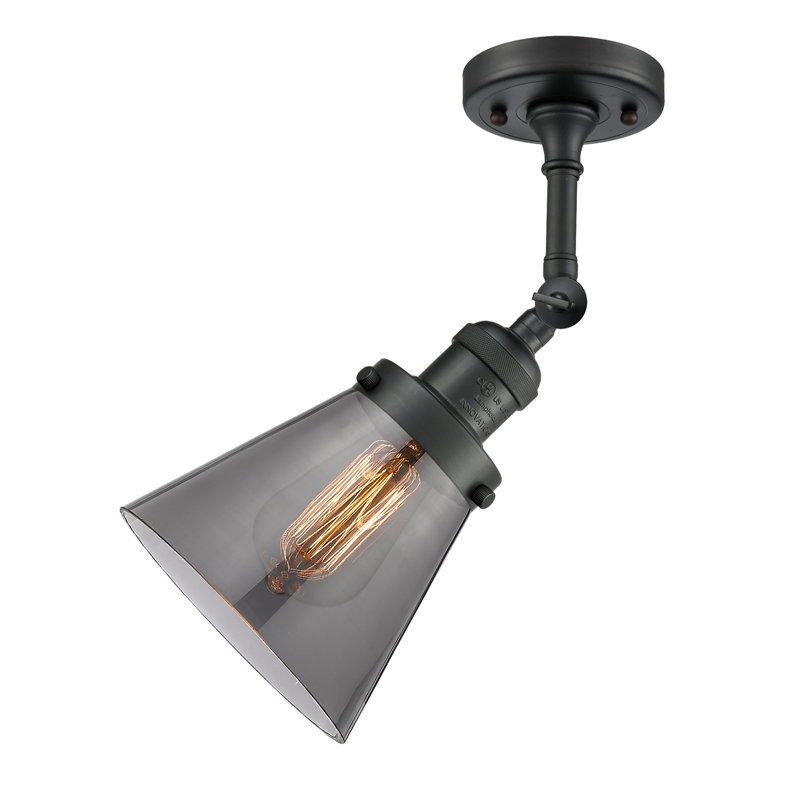 Cone 1 Light Sconce, 60 Watt Vintage Incandescent Bulb, Smoked, Matte Black