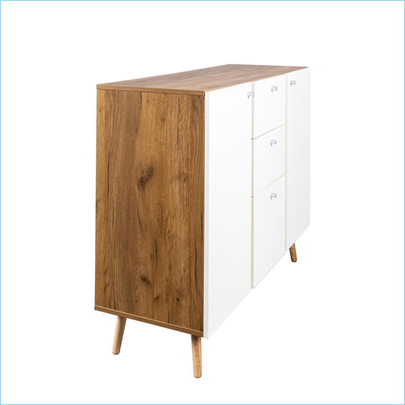 Buffet Buffet 47,24 po avec 3 tiroirs 2 portes, conception cannelée moderne | Panneau de particules et panneau de fibres à densité moyenne