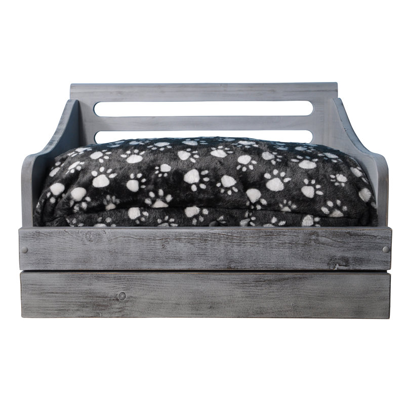 Canapé pour chien en bois Hardesty Paws, Moyen (l 19,49 po x P 28,35 po x H 15,35 po), Gris antique