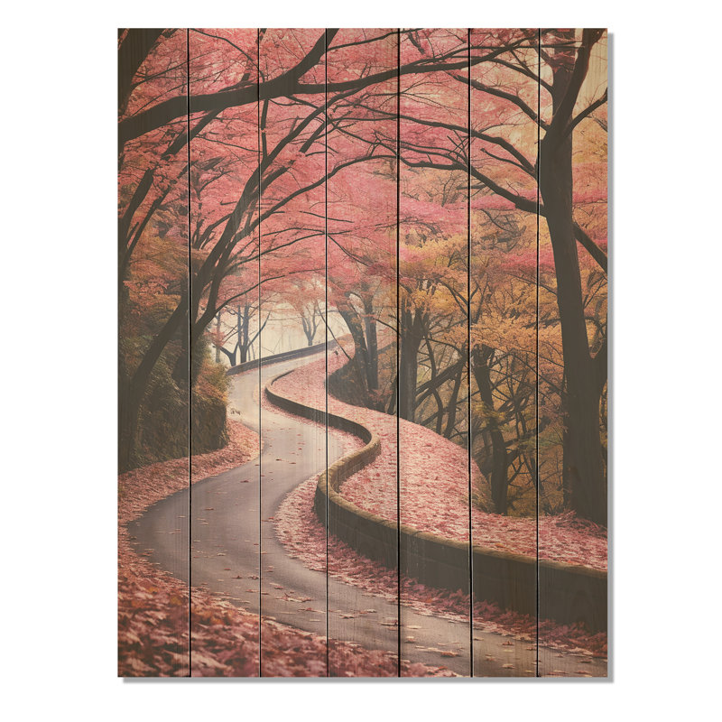 «Rosy Blooming Pathway Into The Forest IV» - route sur bois, H 32 po x l 24 po