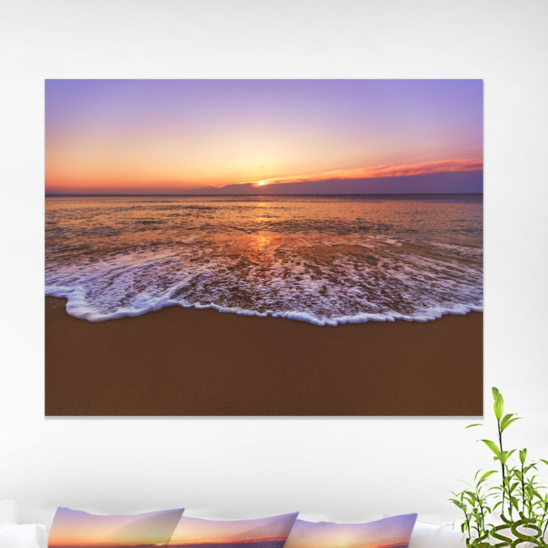 Eaux de mer teintées oranges au coucher de soleil, reproduction de photo sur toile tendue, H 8 po x l 12 po x P 1 po