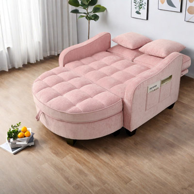 Sofas with Storage Ottoman, Pink Corduroy Wood Frame, Modern Small Home