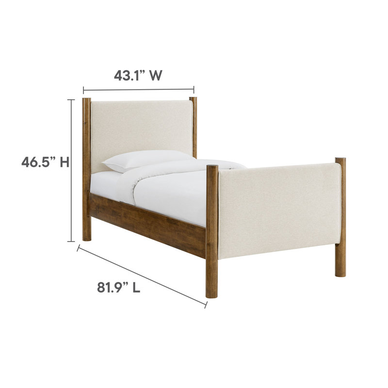 Lit plateforme tapissier Maven Boucle, Noyer ivoire, Simple, Bois manufacturé