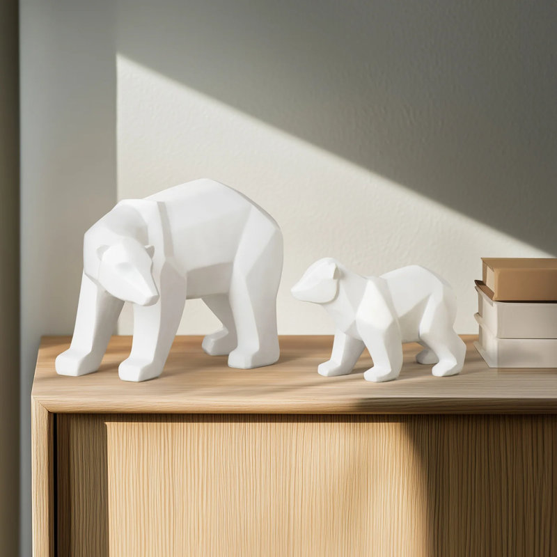 Ensemble de 2 ours polaires blancs facettés à motif géométrique