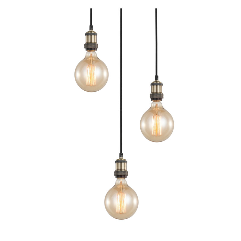 Luminaire suspendu pour grappe 3 lumières Pinnix, Laiton antique / Bronze