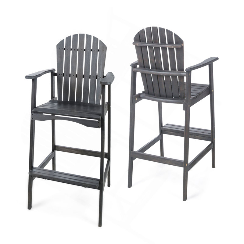 Tabourets de bar d'extérieur en bois d'acacia Adirondack, ensemble de 2, Gris foncé