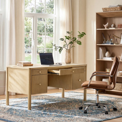 Olivine 60"W Modern Solid Wood Executive Desk with Charging Station and Cable Management