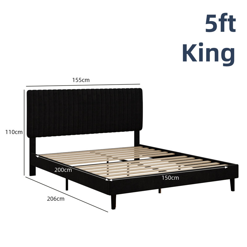 Upholstered Velvet Bed, 150x200, Black