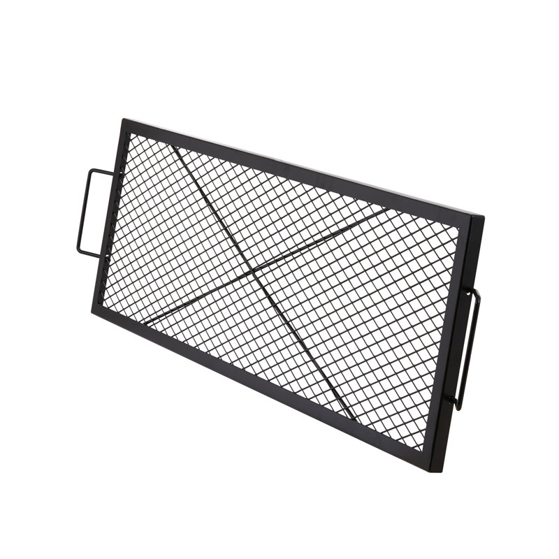 Barbecue pour foyer, rectangulaire en acier de 44 pouces pour le camping, capacité de charge élevée, maille en losange, même chaleur, noir très résistant avec support en X, fête extérieure idéale, transfert,