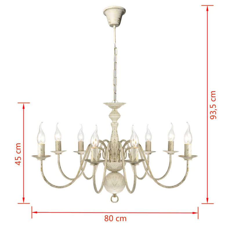 8 - Light Candle Style Chandelier, Antique white