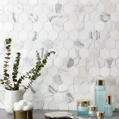 Carreau de mosaïque hexagonal en marbre blanc / gris
