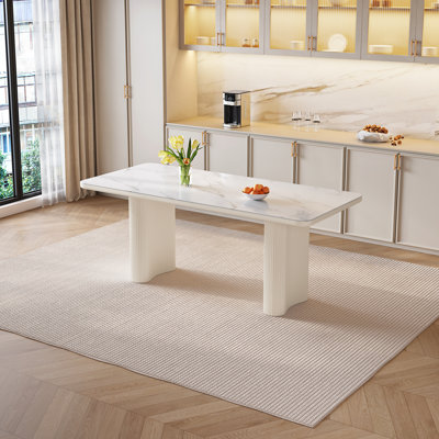 Cream White Marble Top Rectangular Dining Table For 4-8 People