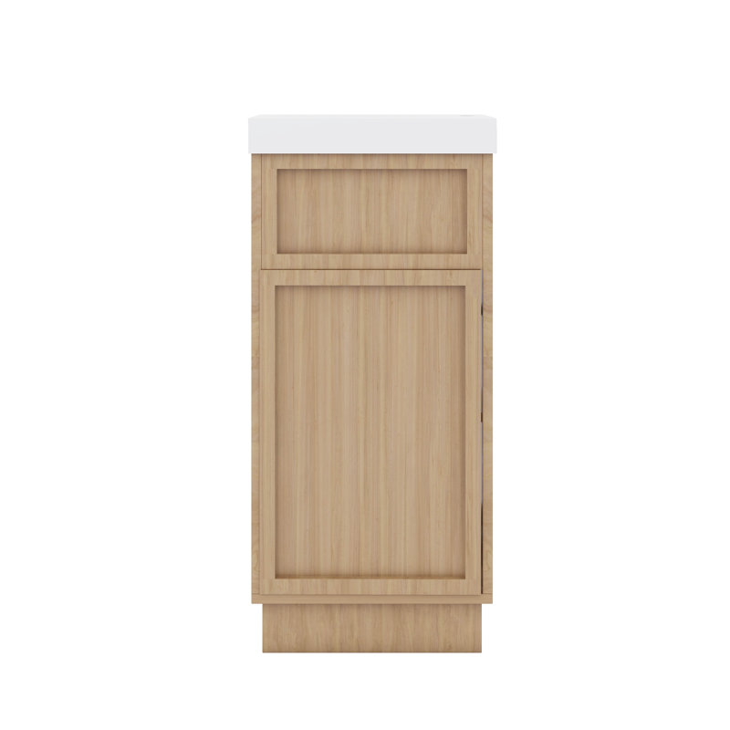 Meuble-lavabo compact de 15,75 po avec une armoire réversible en résine, une tablette réglable et une porte à pousser