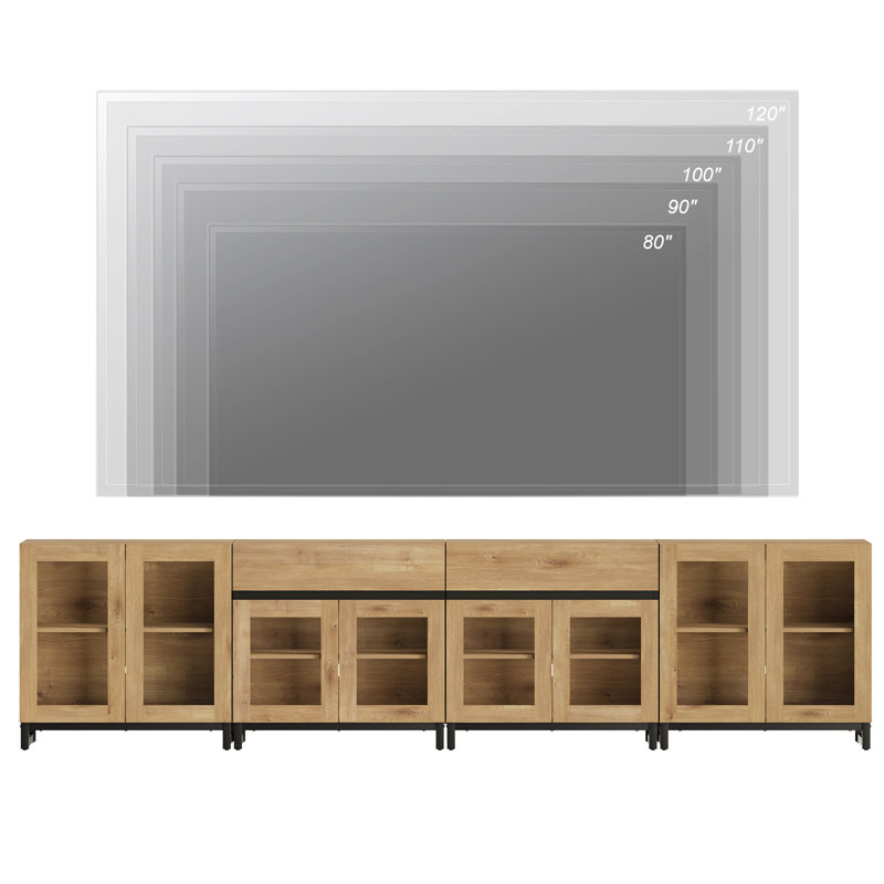 4 In 1 TV Stand For Tvs Up To 120 Inches, Modern TV Console With Glass Doors And 2 Drawers, Media Console With Adjustable Shelf For Living Room, Bedroom