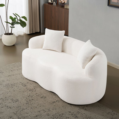 Canapé courbé avec accoudoirs arrondis, canapé à compression avec 2 coussins, couleur crème pour les petits espaces, aucun assemblage requis