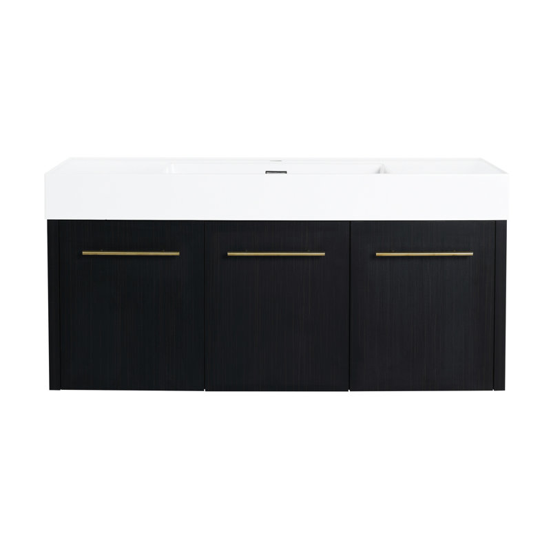 Armoire de salle de bain 48 po - Finition châtaignier noir, avec intérieur spacieux et charnières à fermeture douce en châtaignier, portes de style contemporain avec beaucoup de rangement