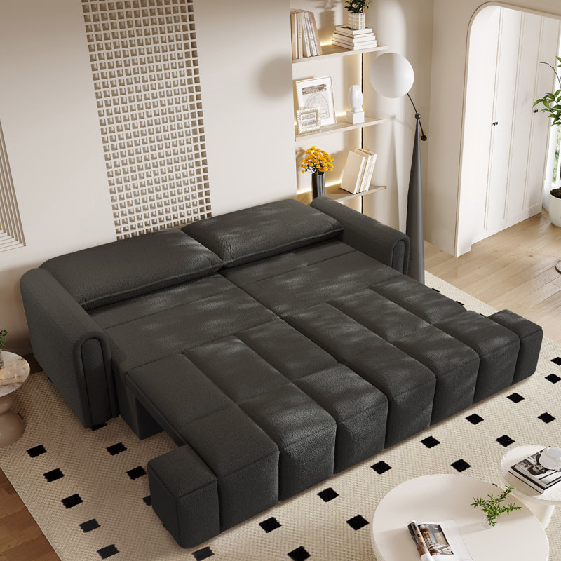 90.2" Full Size Convertible Tufted Sleeper Sofa With Hidden Storage For Living Room, Black