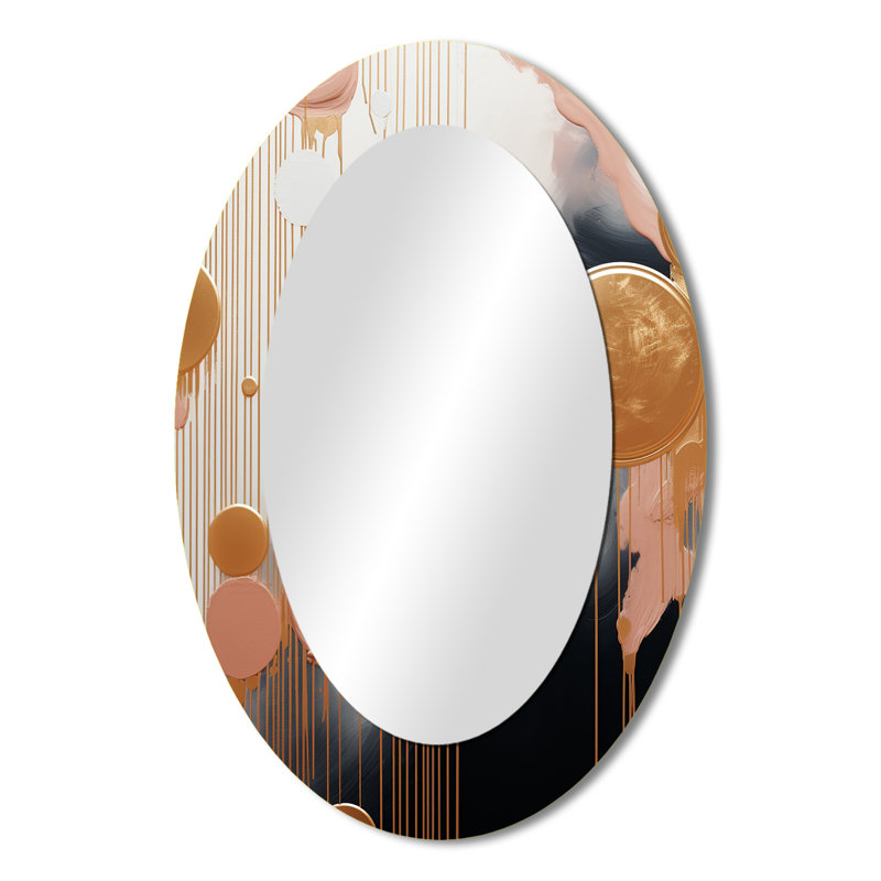 Doré et blanc abstrait formes harmonie IV - miroir mural ovale moderne, 36 po x 24 po