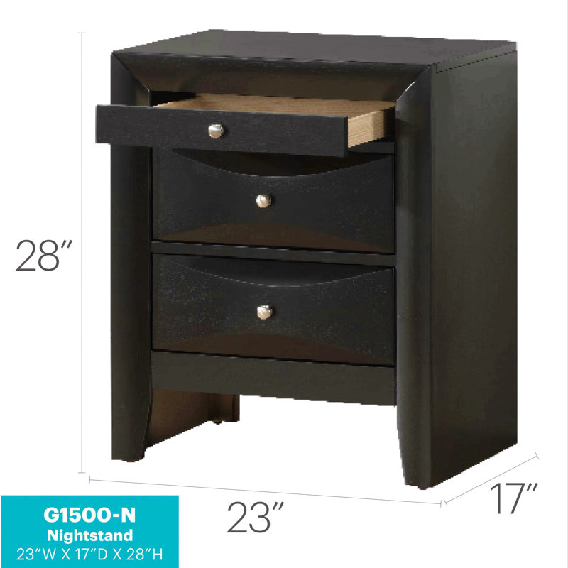 Table de chevet noire élégante avec tiroirs, Noir