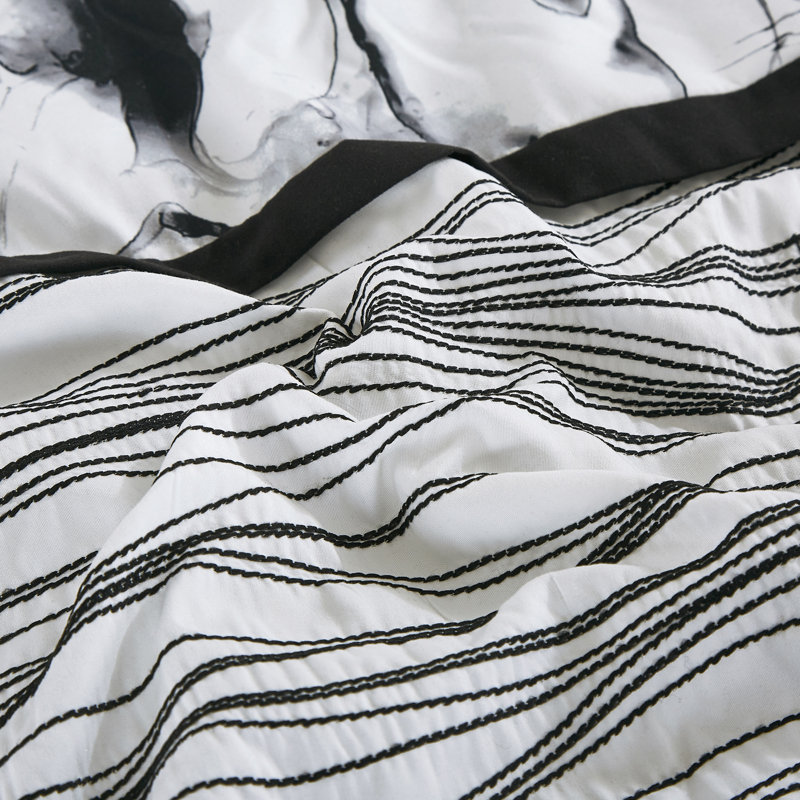 7-Piece Black & White Marble Print  Comforter Set,Queen, QUEEN