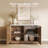 Set of 2 Modern Buffet Sideboard with Faux Marble Top, Camel