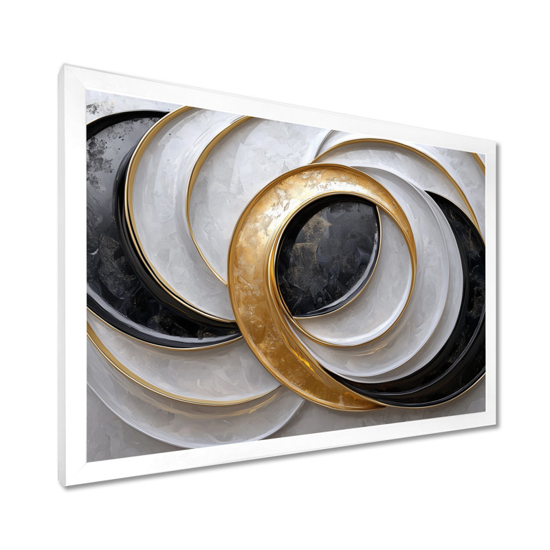 Abstrait doré et blanc Eclipse of Moons III - Abstract Spirals Wall Art, H 34 po x l 44 po, Cadre de photo unique, Blanc