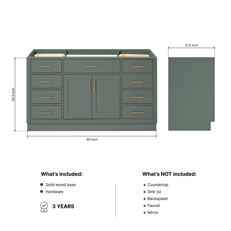 60" Single Sink Bathroom Vanity, Vintage Green