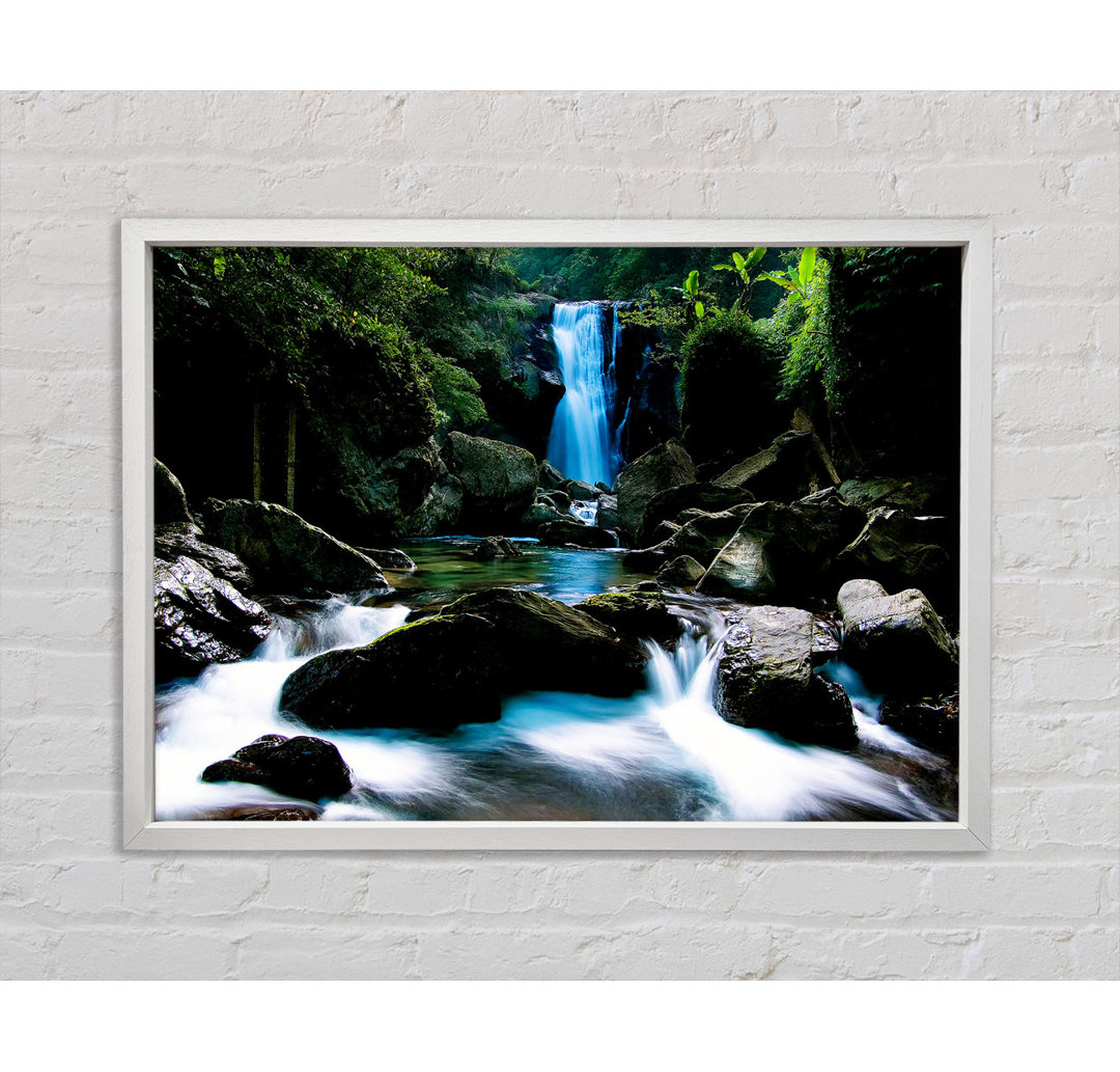 Enchanted Blue Waterfall Forest Flows - Einzelner Bilderrahmen Kunstdrucke auf Leinwand