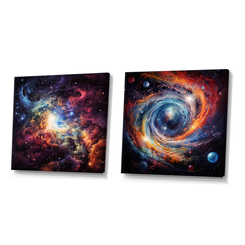 Ensemble de 2 décorations murales roses et orange Vortex IV - Galaxies, Toile tendue, H 16 po x l 33 po x P 1 po