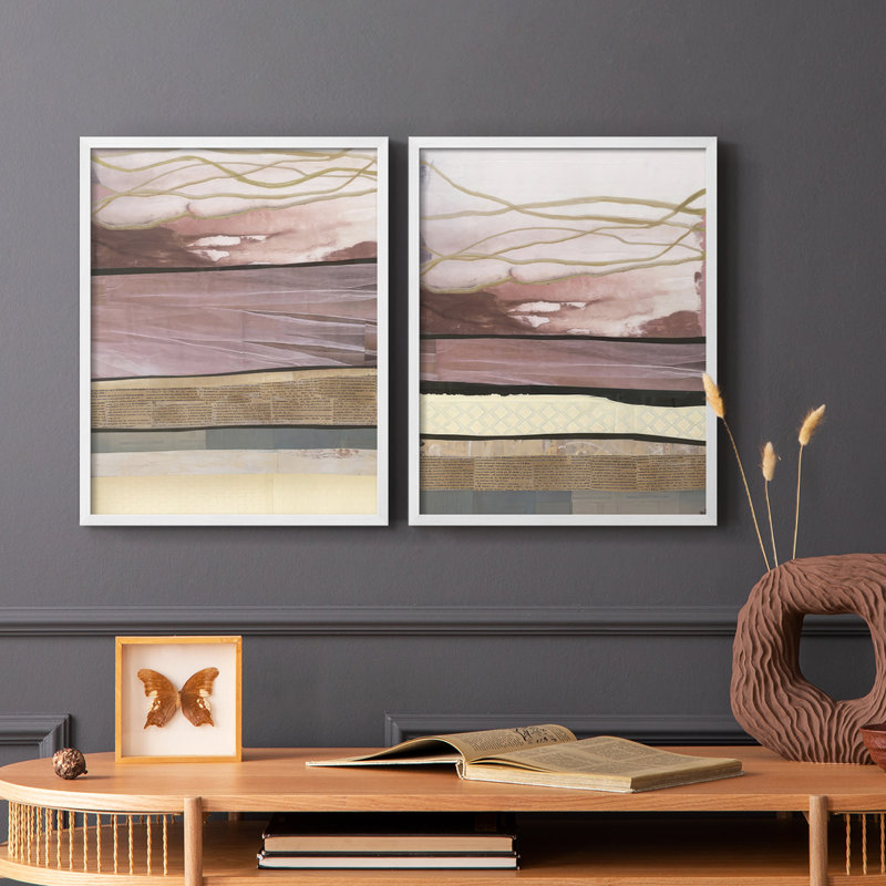 «Waves of Collage I», reproduction encadrée de qualité supérieure - prête à être accrochée - aucun clou requis - aucun clou requis