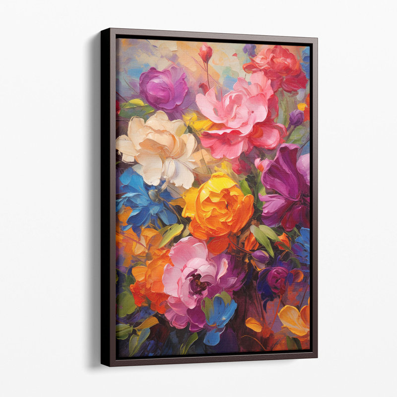" Vibrant Bloom Impasto 2 ", White Floater Framed Canvas, 36" H x 24" W x 1.25" D