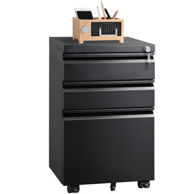 Markiese 3 Drawer Metal File Cabinet with Lock, Mobile Filing Cabinet for Home Office, Letter & Legal Size Compatible, Black File Cabinet, Printer Cabinet