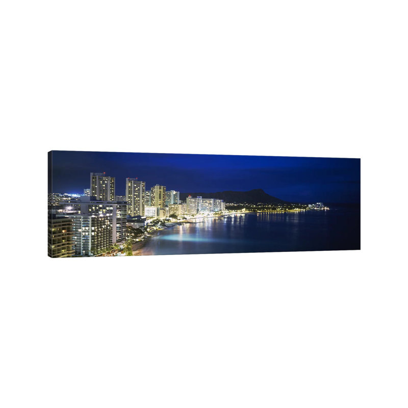 Buildings On The Waterfront, Waikiki, Honolulu, Oahu, Hawaii, USA - Wrapped Canvas Panoramic Print