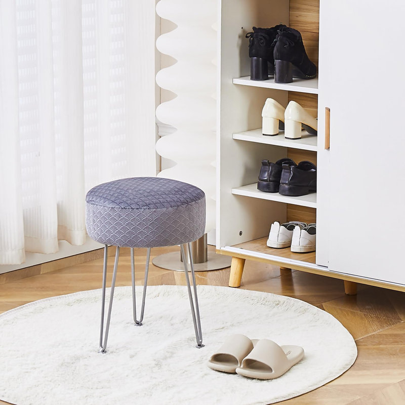 Vanity Accent Stool with Metal legs, Gris