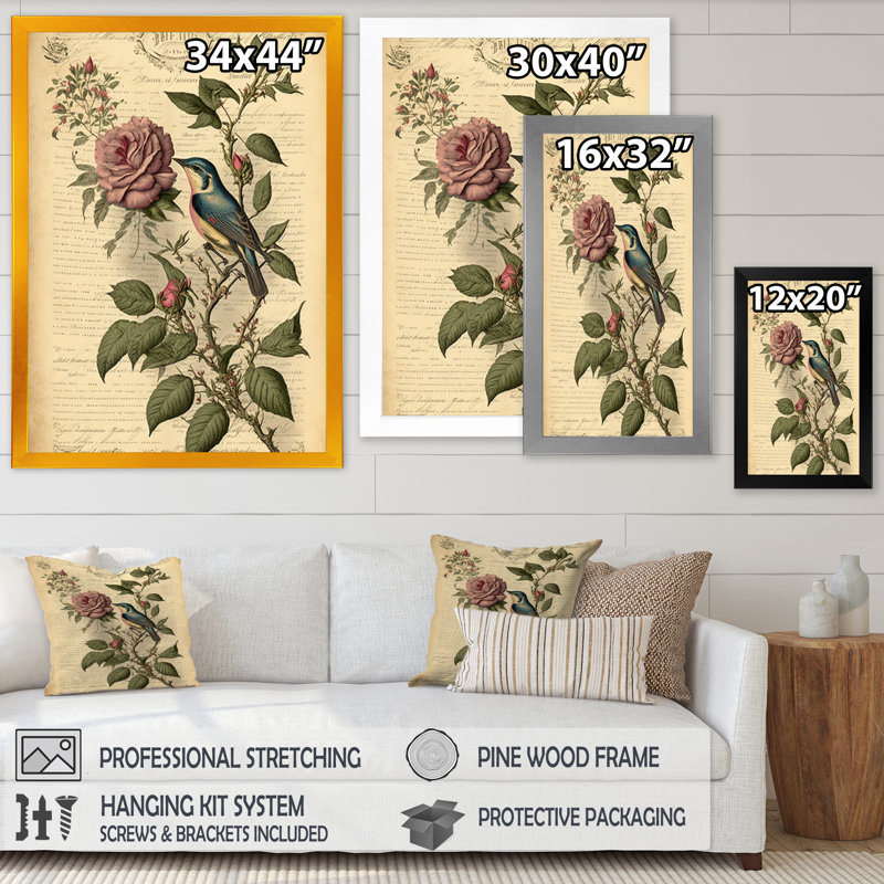 Victorian Retro Rose I - reproduction sur toile, H 32 po x l 24 po x P 1 po, Impression dorée sur toile encadrée