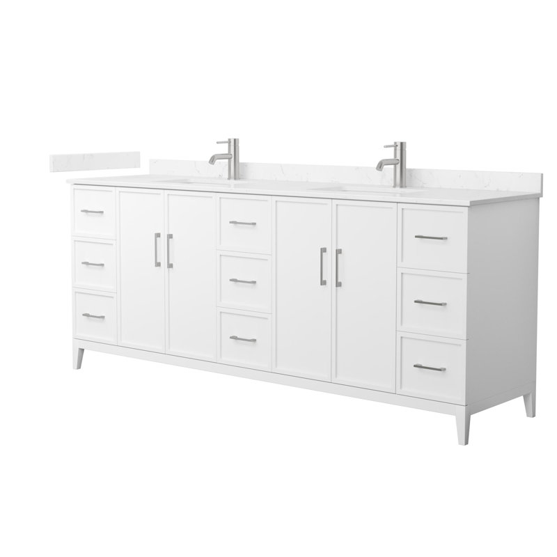 Elan 84'' W Vanity, White Cultured Marble, Brushed Nickel, White