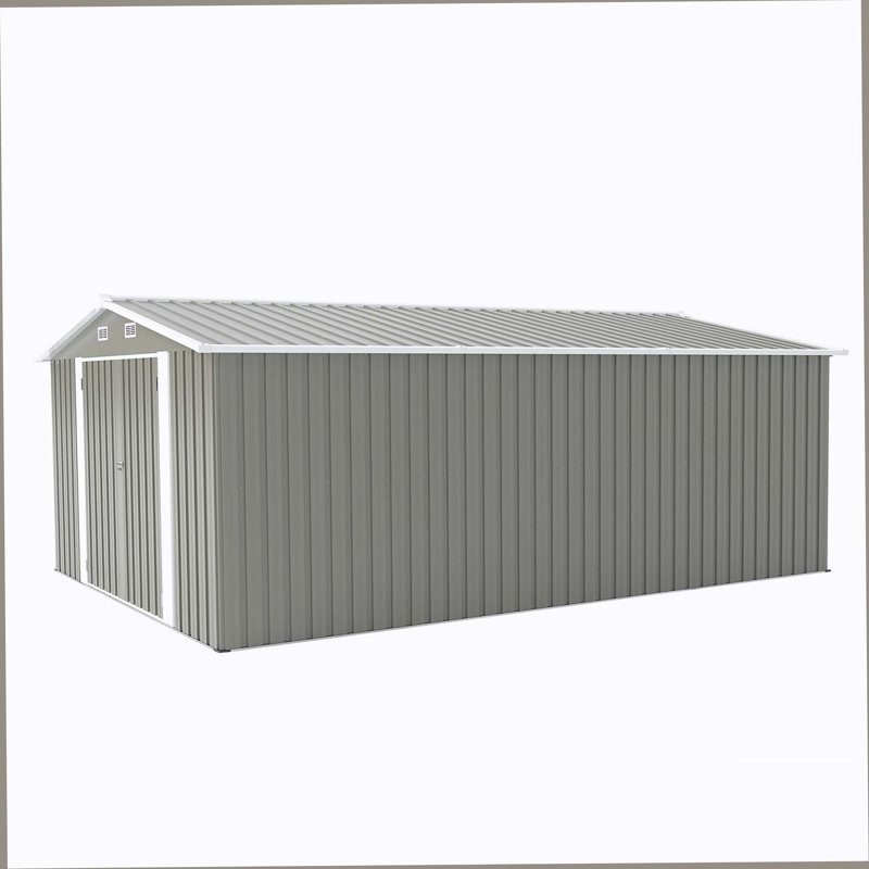 Remise de rangement d'extérieur 10 pi x 14 pi Campcraft avec 3 portes verrouillables, 4 bouches d'aération et toit incliné, remise pour outils en métal et 4 évents pour la cour, le patio, la pelouse et le gris clair