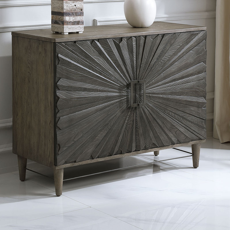 Gray Oak 40-Inch 2-Door Cabinet with Starburst Design