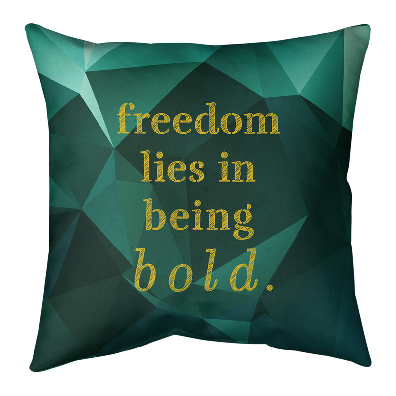 Faux Gemstone Be Bold Inspirational Quote Linen Pillow Cover, 14" x 14", Emerald/Gold