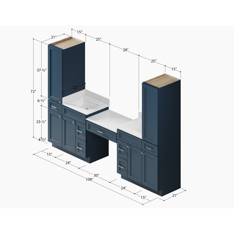 Meuble-lavabo double 108 po Disar, Bleu