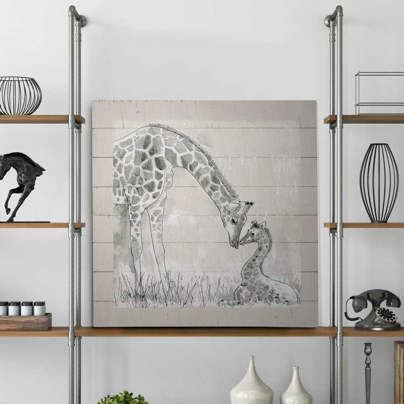 «Sketchy Mother and Baby Giraffe», peinture sur toile tendue, H 40 po x l 40 po x P 1,5 po