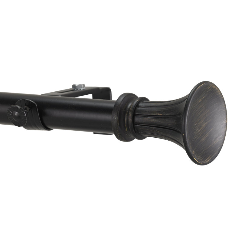 Ionic Adjustable Single Curtain Rod, Antique Silver, 3" H x 48" W x 5" D
