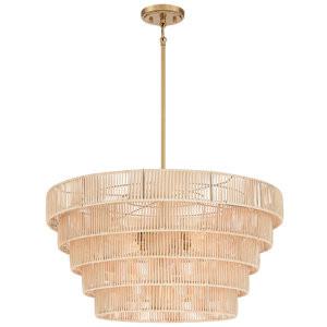 Idylwood 26 In. 5-light Brass Modern Bohemian Chandelier With Tiered Rattan Shade