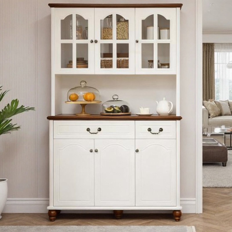Buffet de cuisine blanc avec 6 portes, 2 tiroirs et 3 tablettes réglables à 3 niveaux