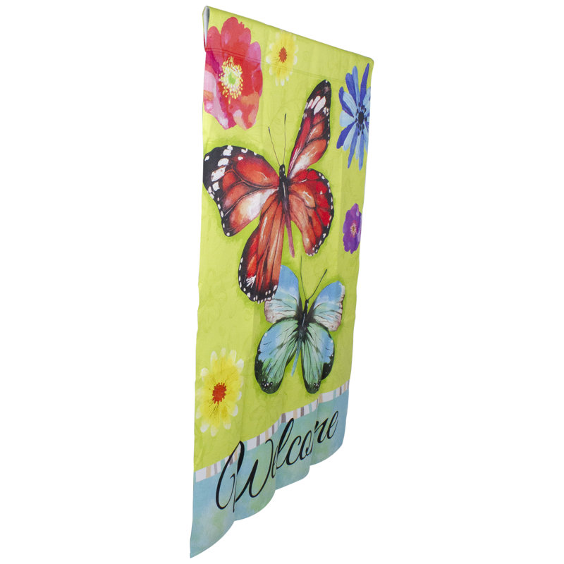 Drapeau floral d'extérieur Welcome Butterflies, H 40 po x l 28 po